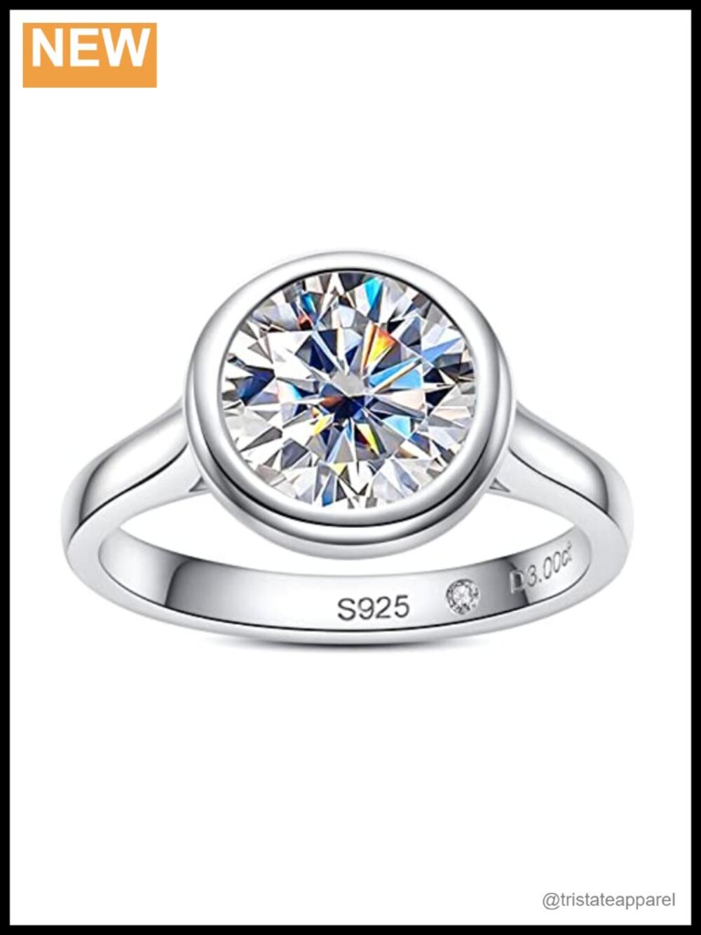 Moissanite Engagement Ring S925 Sterling Silver Promise Ring Bezel Set
